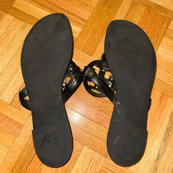 Tory Burch Black Miller Sandals with Silver Logo - Picture 4 of 4